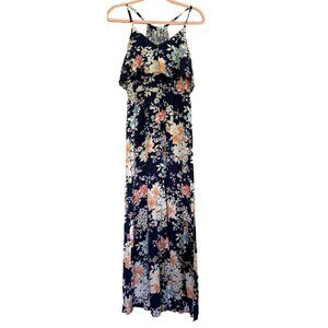 Lauren Conrad Floral Maxi Dress S Navy Blue Flowy Romantic Cottagecore Beachy